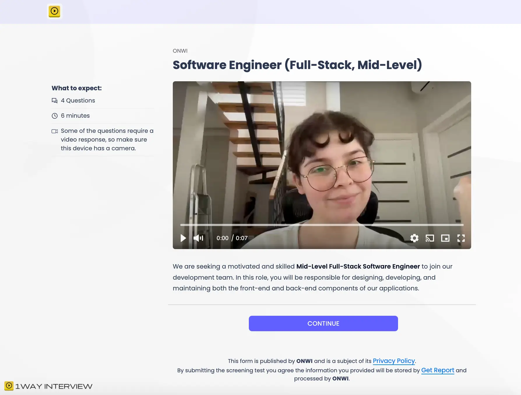 1WayInterview Candidate-facing Page