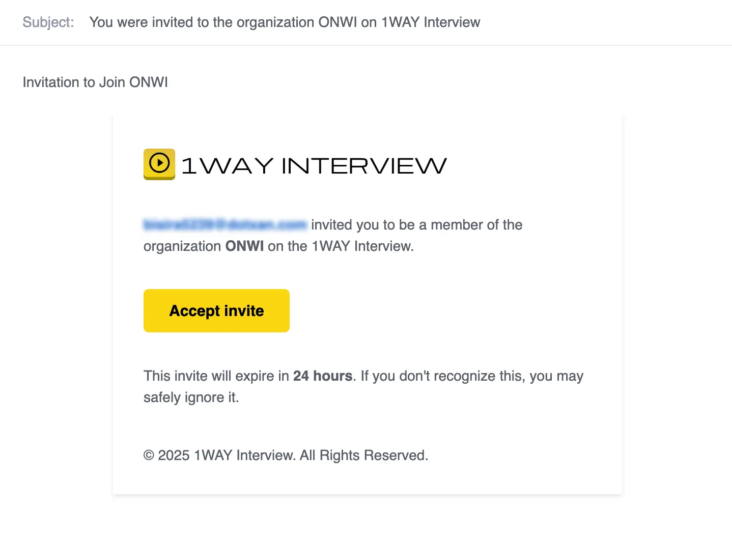 Screenshot showing how to invite team members in 1WayInterview dashboard